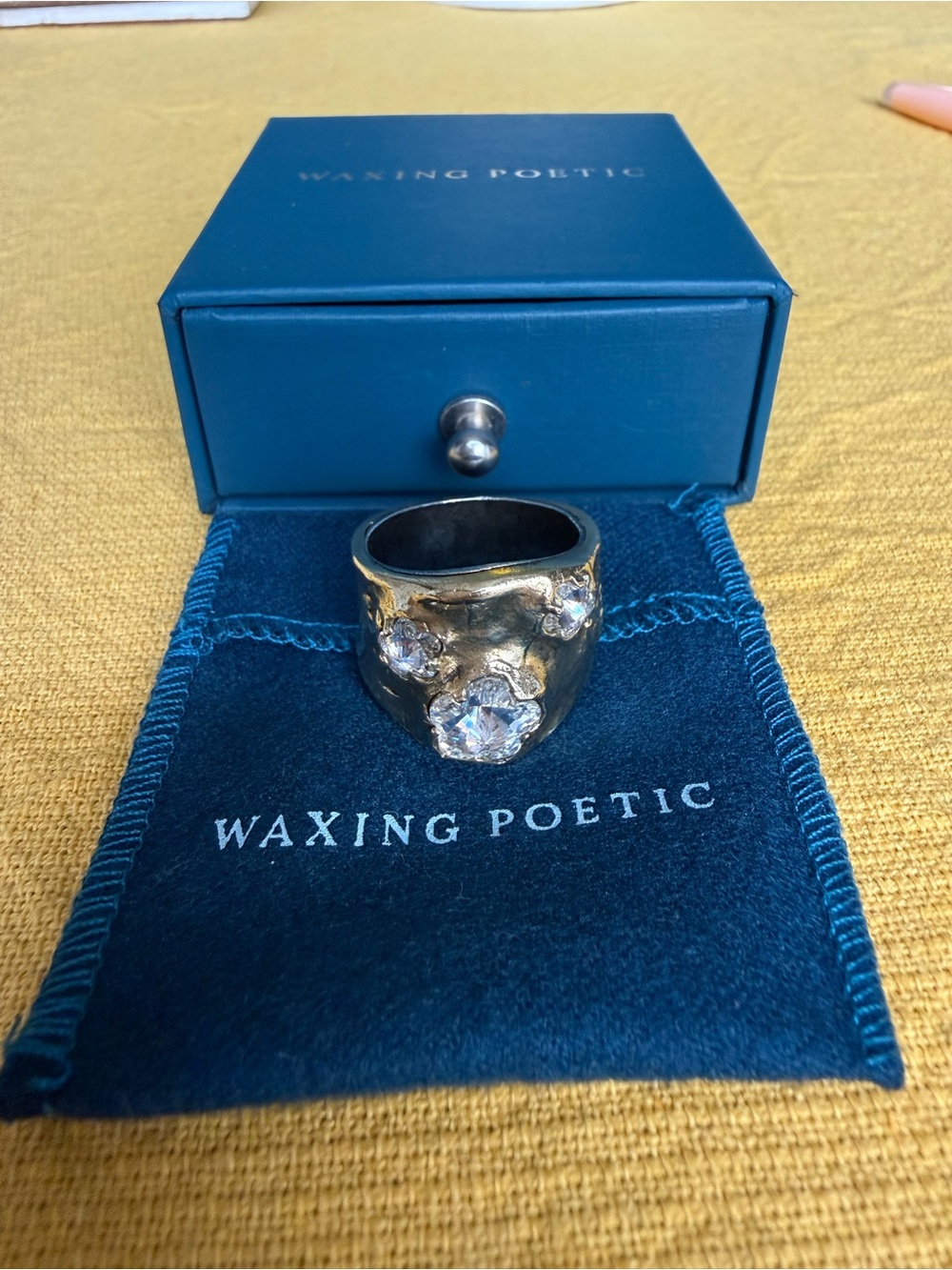 Waxing Poetic Golden Hour Gold Chunky Ring with SwarovskiCrystals